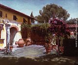 Maureen Hyde Famous Paintings - Courtyard in August (Toscana)